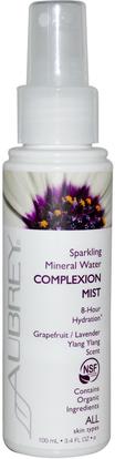 Aubrey Organics, Sparkling Mineral Water Complexion Mist, Grapefruit/Lavender Ylang Ylang Scent, 3.4 fl oz (100 ml) ,الجمال، أحبار الوجه، الجلد
