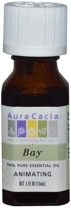Aura Cacia, 100% Pure Essential Oil, Bay, Animating.5 fl oz (15 ml) ,حمام، الجمال، الزيوت العطرية الزيوت