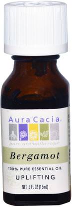 Aura Cacia, 100% Pure Essential Oil, Bergamot.5 fl oz (15 ml) ,حمام، الجمال، الزيوت العطرية الزيوت، زيت البرغموت