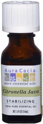 Aura Cacia, 100% Pure Essential Oil, Citronella Java.5 fl oz (15 ml) ,حمام، الجمال، الزيوت العطرية الزيوت، زيت السترونيلا