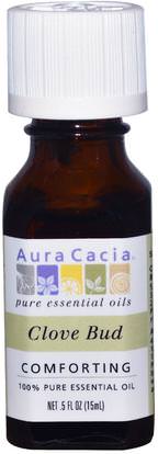 Aura Cacia, 100% Pure Essential Oil, Clove Bud.5 fl oz (15 ml) ,حمام، الجمال، الروائح الزيوت العطرية، زيت القرنفل