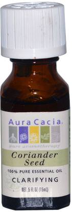 Aura Cacia, 100% Pure Essential Oil, Coriander Seed, Clarifying.5 oz (15 ml) ,حمام، الجمال، الزيوت العطرية الزيوت