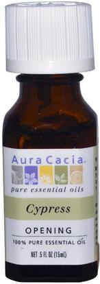 Aura Cacia, 100% Pure Essential Oil, Cypress, 0.5 fl oz (15 ml) ,حمام، الجمال، الروائح الزيوت الأساسية، زيت السرو