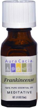 Aura Cacia, 100% Pure Essential Oil, Frankincense, Meditative.5 fl oz (15 ml) ,حمام، الجمال، الزيوت العطرية الزيوت، اللبان النفط