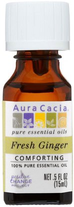Aura Cacia, 100% Pure Essential Oil, Fresh Ginger.5 fl oz (15 ml) ,حمام، الجمال، الزيوت العطرية الزيوت، زيت الزنجبيل