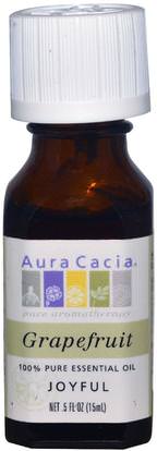 Aura Cacia, 100% Pure Essential Oil, Grapefruit, 0.5 fl oz (15 ml) ,حمام، الجمال، الزيوت العطرية الزيوت، زيت الجريب فروت