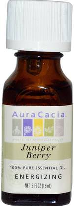 Aura Cacia, 100% Pure Essential Oil, Juniper Berry.5 fl oz (15 ml) ,حمام، الجمال، الزيوت العطرية الزيوت، زيت العرعر