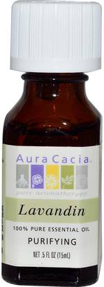 Aura Cacia, 100% Pure Essential Oil, Lavandin.5 fl oz (15 ml) ,حمام، الجمال، الزيوت العطرية الزيوت، زيت الخزامى