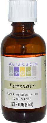 Aura Cacia, 100% Pure Essential Oil, Lavender, 2 fl oz (59 ml) ,حمام، الجمال، الزيوت العطرية الزيوت، زيت الخزامى