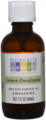 Aura Cacia, 100% Pure Essential Oil, Lemon Eucalyptus, 2 fl oz (59 ml) ,حمام، الجمال، الزيوت العطرية الزيوت، زيت الليمون، زيت الكافور