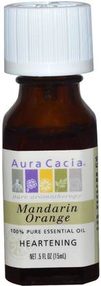 Aura Cacia, 100% Pure Essential Oil, Mandarin Orange, Heartening.5 oz (15 ml) ,حمام، الجمال، الزيوت العطرية الزيوت، زيت البرتقال، زيت اليوسفي