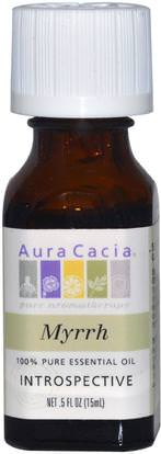 Aura Cacia, 100% Pure Essential Oil, Myrrh.5 fl oz (15 ml) ,حمام، الجمال، الزيوت العطرية الزيوت، المر النفط
