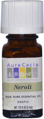Aura Cacia, 100% Pure Essential Oil, Neroli.125 fl oz (3.7 ml) ,حمام، الجمال، الزيوت العطرية الزيوت، زيت زهر البرتقال