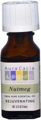 Aura Cacia, 100% Pure Essential Oil, Nutmeg.5 fl oz (15 ml) ,حمام، الجمال، الزيوت العطرية الزيوت، زيت جوز الطيب