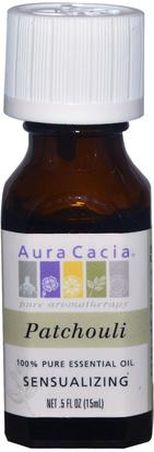 Aura Cacia, 100% Pure Essential Oil, Patchouli.5 fl oz (15 ml) ,حمام، الجمال، الزيوت العطرية الزيوت، زيت الباتشولي
