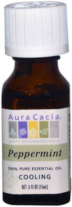 Aura Cacia, 100% Pure Essential Oil, Peppermint, Cooling.5 fl oz (15 ml) ,حمام، الجمال، الروائح الزيوت الأساسية، زيت النعناع