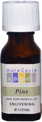 Aura Cacia, 100% Pure Essential Oil, Pine, Enlivening.5 fl oz (15 ml) ,حمام، الجمال، الزيوت العطرية الزيوت