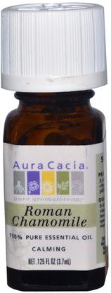 Aura Cacia, 100% Pure Essential Oil, Roman Chamomile, 0.125 fl oz (3.7 ml) ,حمام، الجمال، الزيوت العطرية الزيوت، زيت البابونج