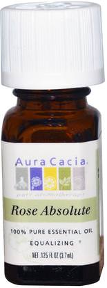 Aura Cacia, 100% Pure Essential Oil, Rose Absolute, Equalizing, 0.125 fl oz (3.7 ml) ,حمام، الجمال، الروائح الزيوت العطرية، زيت الورد