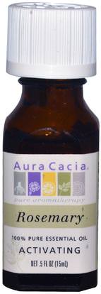 Aura Cacia, 100% Pure Essential Oil, Rosemary.5 fl oz (15 ml) ,حمام، الجمال، الزيوت العطرية الزيوت، روزماري النفط