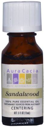Aura Cacia, 100% Pure Essential Oil, Sandalwood.5 fl oz (15 ml) ,حمام، الجمال، الروائح الزيوت العطرية، زيت خشب الصندل