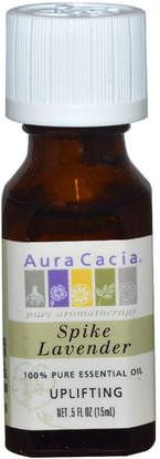 Aura Cacia, 100% Pure Essential Oil, Spike Lavender.5 fl oz (15 ml) ,حمام، الجمال، الزيوت العطرية الزيوت، زيت الخزامى