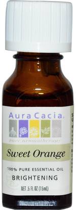 Aura Cacia, 100% Pure Essential Oil, Sweet Orange.5 fl oz (15 ml) ,حمام، الجمال، الزيوت العطرية الزيوت، زيت البرتقال