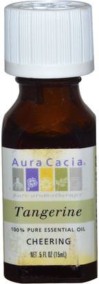 Aura Cacia, 100% Pure Essential Oil, Tangerine, Cheering.5 fl oz (15 ml) ,حمام، الجمال، الزيوت العطرية الزيوت، زيت اليوسفي