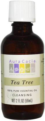 Aura Cacia, 100% Pure Essential Oil, Tea Tree, 2 fl oz (59 ml) ,حمام، الجمال، الروائح الزيوت العطرية، زيت شجرة الشاي