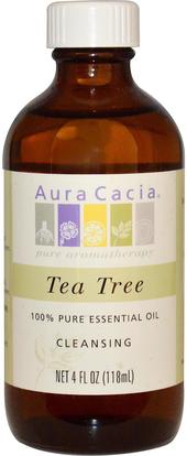 Aura Cacia, 100% Pure Essential Oil, Tea Tree, 4 fl oz (118 ml) ,حمام، الجمال، الروائح الزيوت العطرية، زيت شجرة الشاي