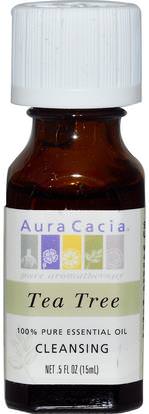 Aura Cacia, 100% Pure Essential Oil, Tea Tree.5 fl oz (15 ml) ,حمام، الجمال، الروائح الزيوت العطرية، زيت شجرة الشاي