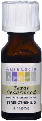 Aura Cacia, 100% Pure Essential Oil, Texas Cedarwood.5 fl oz (15 ml) ,حمام، الجمال، الزيوت العطرية الزيوت، زيت خشب الأرز