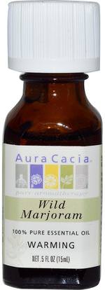 Aura Cacia, 100% Pure Essential Oil, Wild Marjoram.5 fl oz (15 ml) ,حمام، الجمال، الزيوت العطرية الزيوت، زيت المارجورام