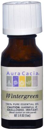 Aura Cacia, 100% Pure Essential Oil, Wintergreen.5 fl oz (15 ml) ,حمام، الجمال، الزيوت العطرية الزيوت، زيت وينترغرين