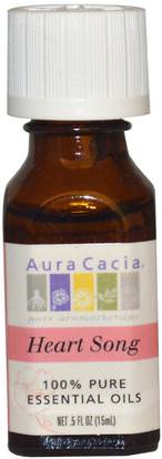 Aura Cacia, 100% Pure Essential Oils, Heart Song.5 fl oz (15 ml) ,حمام، الجمال، الزيوت العطرية الزيوت