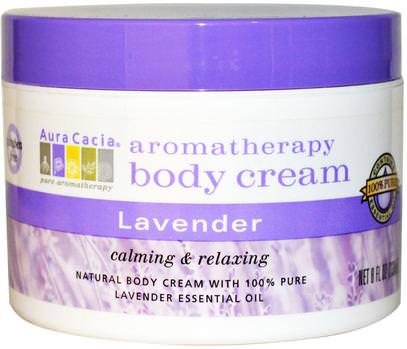 Aura Cacia, Aromatherapy Body Cream, Lavender, 8 fl oz (236 ml) ,حمام، الجمال، غسول الجسم، بدن، هم