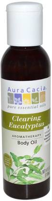Aura Cacia, Aromatherapy Body Oil, Clearing Eucalyptus, 4 fl oz (118 ml) ,الصحة، الجلد، زيت التدليك