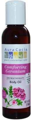Aura Cacia, Aromatherapy Body Oil, Comforting Geranium, 4 fl oz (118 ml) ,والصحة، والجلد، وزيت التدليك، وزيوت العناية بالجسم
