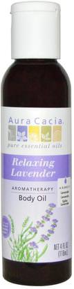 Aura Cacia, Aromatherapy Body Oil, Relaxing Lavender, 4 fl oz (118 ml) ,الصحة، الجلد، زيت التدليك