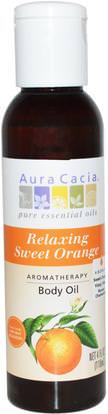 Aura Cacia, Aromatherapy Body Oil, Relaxing Sweet Orange, 4 fl oz (118 ml) ,والصحة، والجلد، وزيت التدليك، وزيوت العناية بالجسم