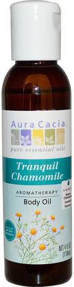 Aura Cacia, Aromatherapy Body Oil, Tranquil Chamomile, 4 fl oz (118 ml) ,الصحة، الجلد، زيت التدليك