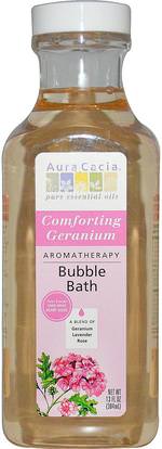 Aura Cacia, Aromatherapy Bubble Bath, Comforting Geranium, 13 fl oz (384 ml) ,حمام، الجمال، حمام الفقاعة