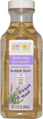 Aura Cacia, Aromatherapy Bubble Bath, Relaxing Lavender, 13 fl oz (384 ml) ,حمام، الجمال، حمام الفقاعة