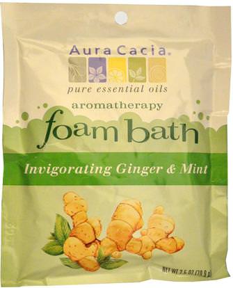 Aura Cacia, Aromatherapy Foam Bath, Invigorating Ginger & Mint, 2.5 oz (70.9 g) ,حمام، الجمال، أملاح الاستحمام