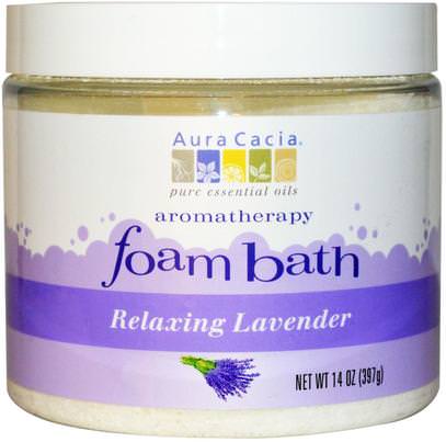 Aura Cacia, Aromatherapy Foam Bath, Relaxing Lavender, 14 oz (397 g) ,حمام، الجمال، أملاح الاستحمام