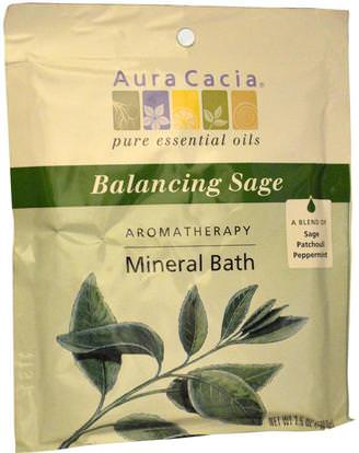 Aura Cacia, Aromatherapy Mineral Bath, Balancing Sage, 2.5 oz (70.9 g) ,حمام، الجمال، أملاح الاستحمام
