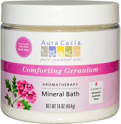 Aura Cacia, Aromatherapy Mineral Bath, Comforting Geranium, 16 oz (454 g) ,حمام، الجمال، أملاح الاستحمام