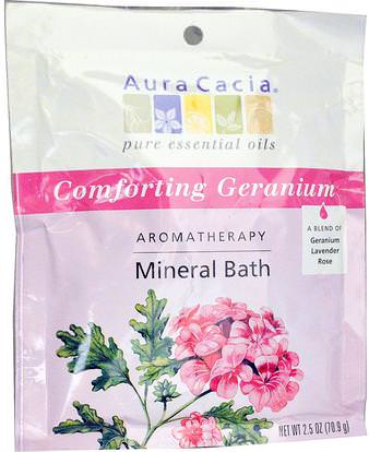 Aura Cacia, Aromatherapy Mineral Bath, Comforting Geranium, 2.5 oz (70.9 g) ,حمام، الجمال، أملاح الاستحمام