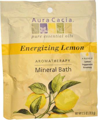 Aura Cacia, Aromatherapy Mineral Bath, Energizing Lemon, 2.5 oz (70.9 g) ,حمام، الجمال، أملاح الاستحمام