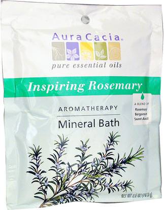 Aura Cacia, Aromatherapy Mineral Bath, Inspiring Rosemary, 2.5 oz (70.9 g) ,حمام، الجمال، أملاح الاستحمام